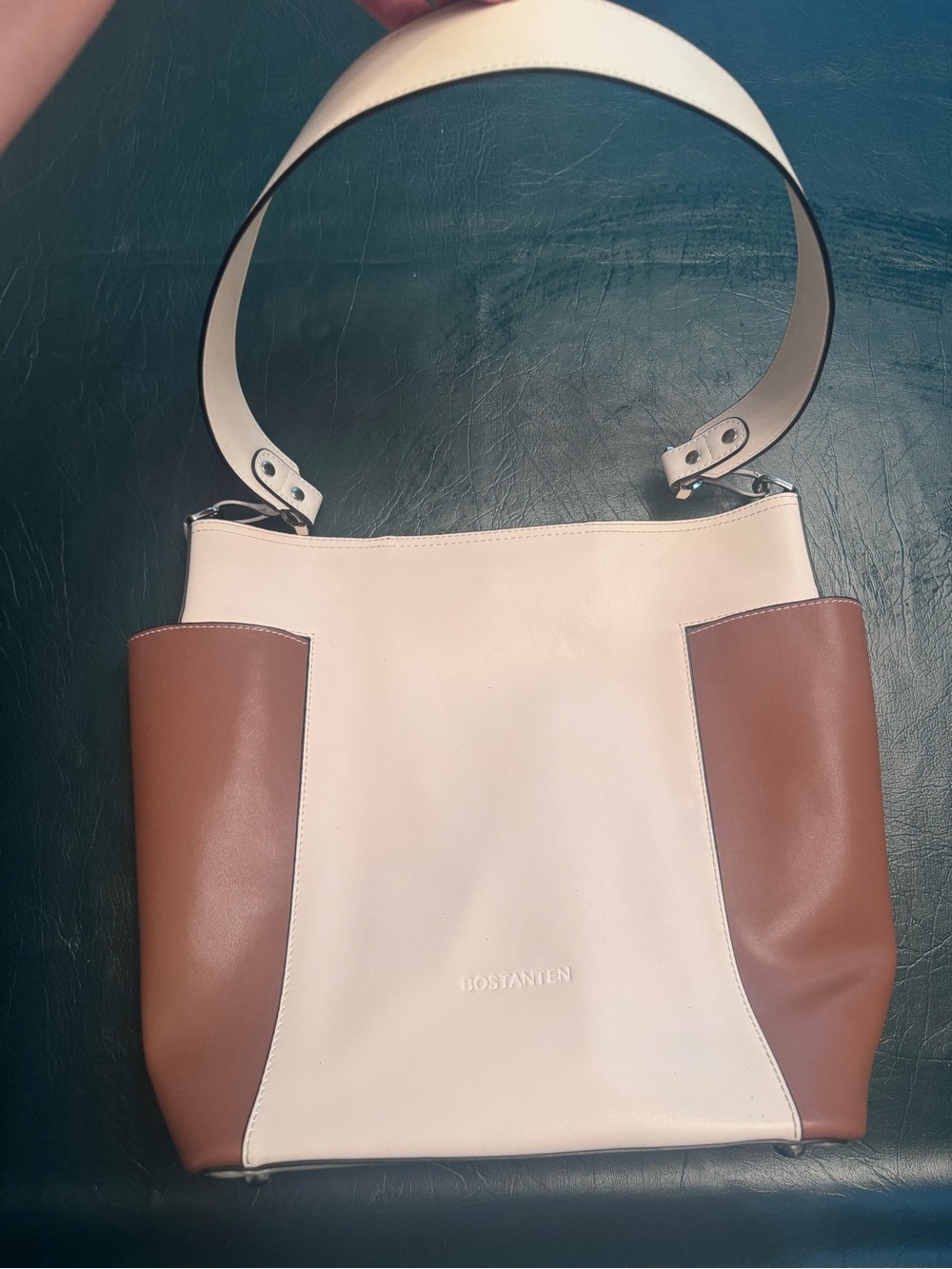 Bostanten Two-Tone Cream & Brown Shoulder Bag